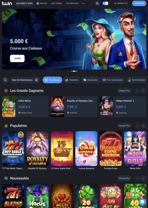 Sélection jeux machines double Twin Casino